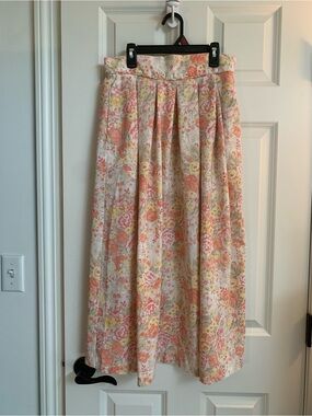 Worthington Vintage Floral Midi Skirt in Peach, Pink and Cream